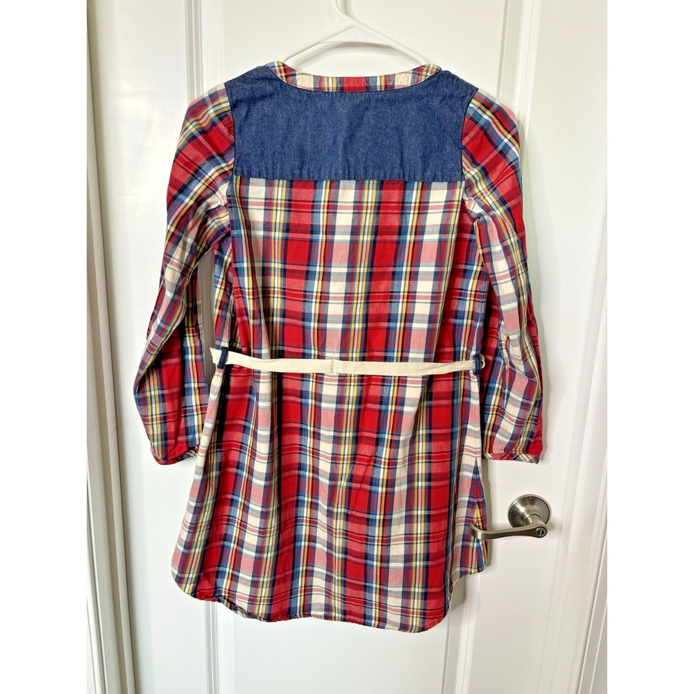 Hanna Andersson Girls Red Plaid Dress Size 150 US 12 Long Sleeve Christmas Denim - Picture 3 of 6